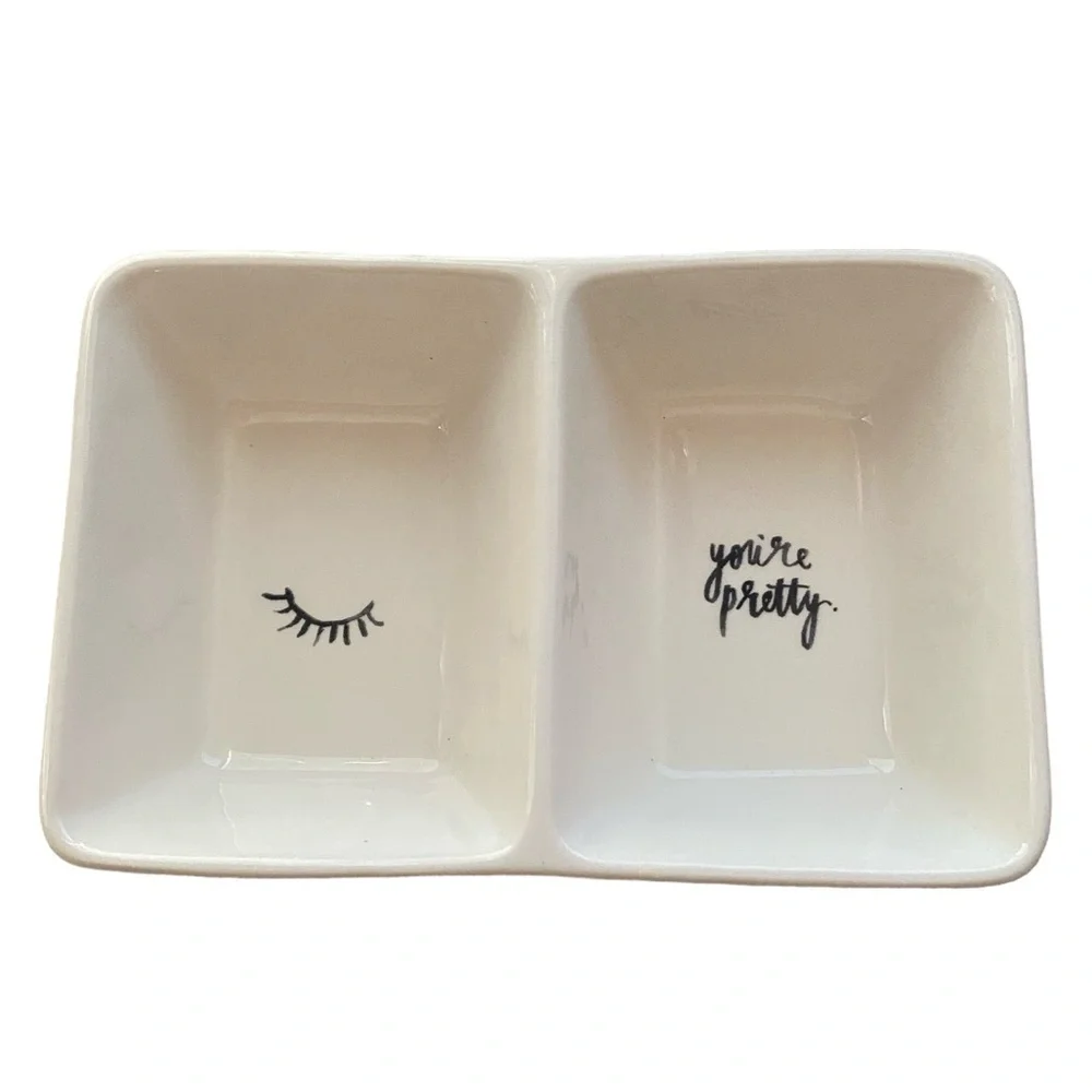 NWT 2017 Rae Dunn You're Pretty Eyelash Divided Trinket Dish Tray